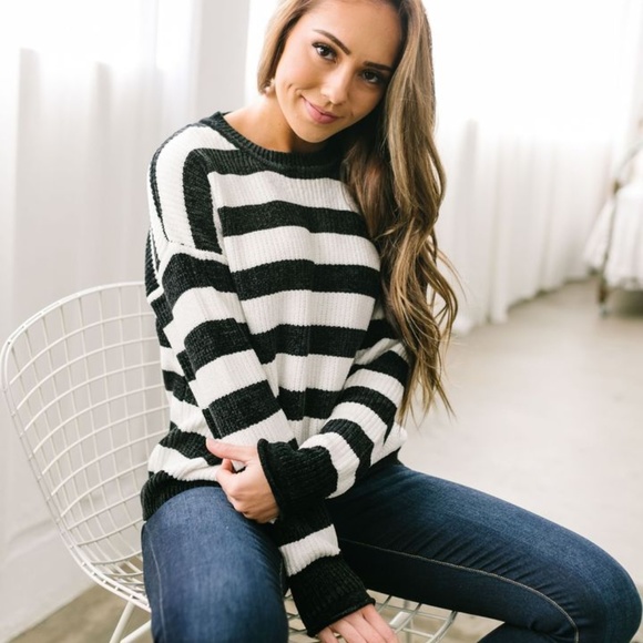 Sweaters - Jailbreak Stripes Chenille Sweater In Black + Whit